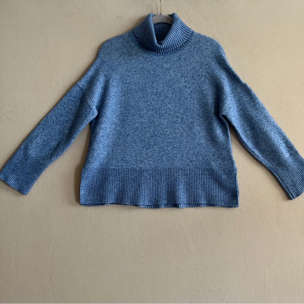 J. Crew Blue Wool Blend Ribbed Turtleneck Sweater